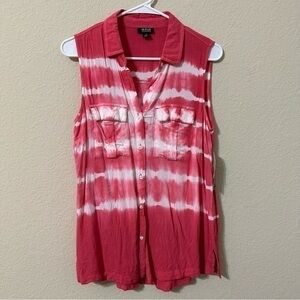 a.n.a Sleeveless Top Button Down Tank Tie Dye Stripes Front Pockets Summer NWT